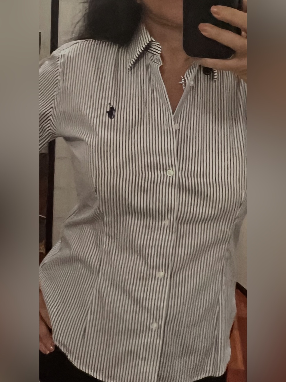 Ralph Lauren  Navy Blue Pinstripe Short Sleeve Button-Down Shirt